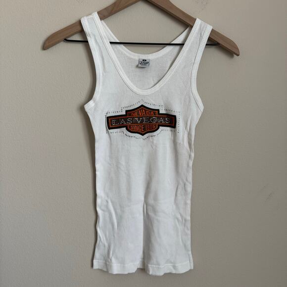 Vintage Pro Club Womens Las Vegas Harley Davidson Rib White Tank Top Size Medium - Picture 1 of 7